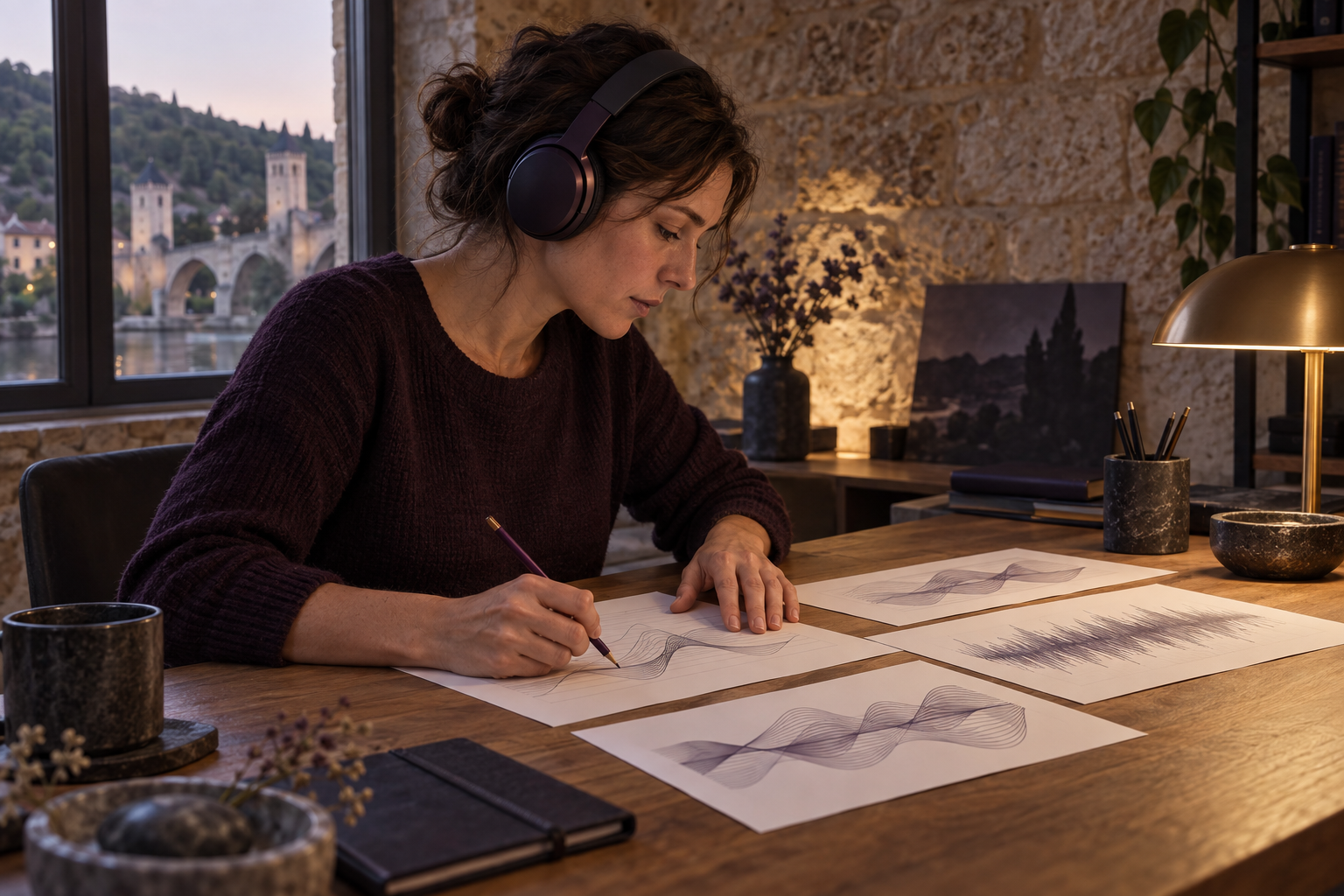 Analyste en casque annotant des courbes